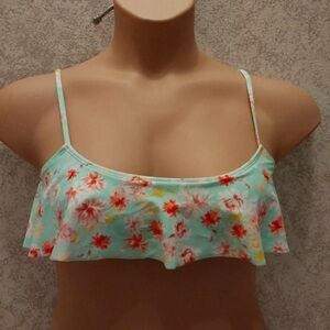La Hearts Mint Multicolor Floral Ruffle Bikini Top